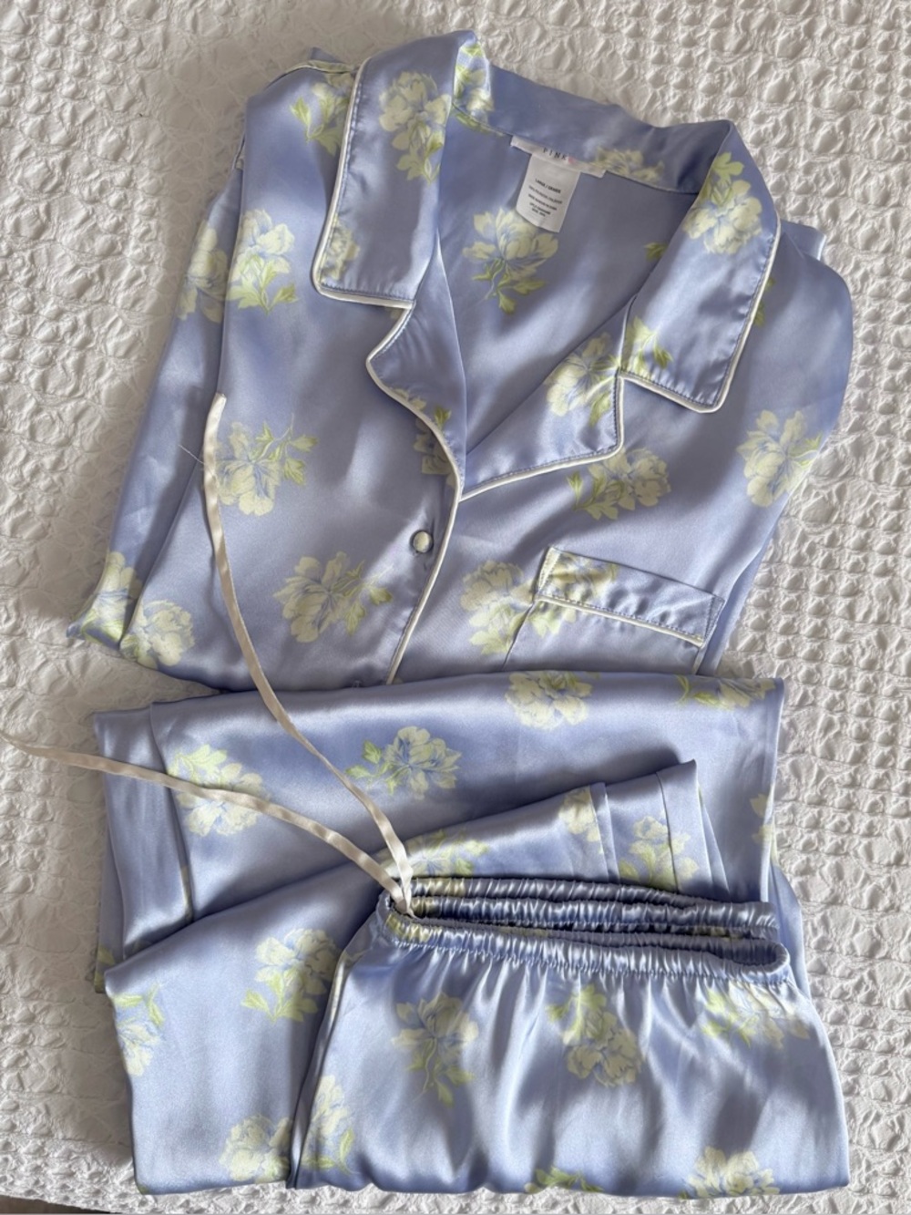 Victoria’s Secret PINK Label Satin Pajama Set Blue Yellow Floral Women’s L